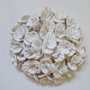 Καμβάς με λευκά λουλούδια από πηλό 20*20 cm - πίνακες & κάδρα, καμβάς, πίνακες ζωγραφικής - 3