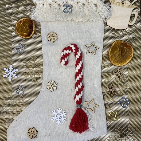 Χριστουγεννιάτικη κάλτσα - ύφασμα, στολίδια, προσωποποιημένα - 2