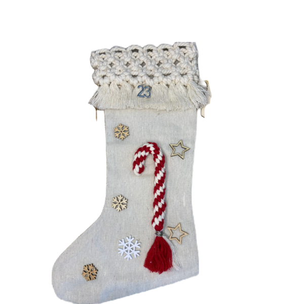 Χριστουγεννιάτικη κάλτσα - ύφασμα, στολίδια, προσωποποιημένα