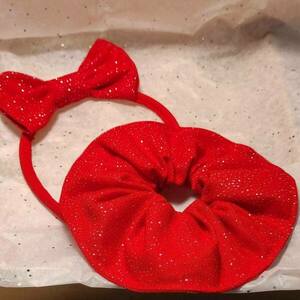 Σετ μεγάλο scrunchie με παιδική στέκα για μάμα και κόρη σε κόκκινο χρώμα - ύφασμα, λαστιχάκια μαλλιών - 2