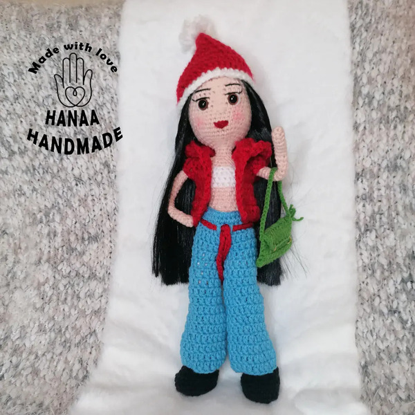 Χριστούγεννιατικη χειροποίητη Πλεκτή κούκλα 30 εκ - λούτρινα, amigurumi, χριστουγεννιάτικα δώρα - 3
