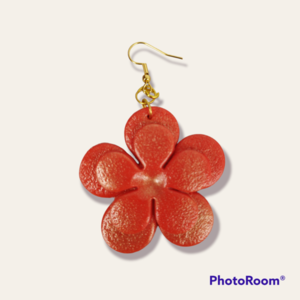 Red Flower• Σκουλαρίκια σε κόκκινο με χρυσό από πολυμερικό πηλό. Περίμετρος:5εκ - στρας, πηλός, λουλούδι, κρεμαστά, μεγάλα - 2