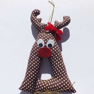 Προσωποποιημένο Χριστουγεννιάτικο στολίδι μονόγραμμα - ταρανδάκι με φιογκάκι - ύφασμα, μονογράμματα, χριστούγεννα, στολίδια - 2