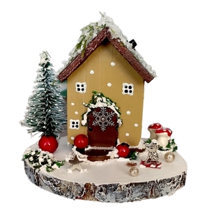 Ξύλινο, χριστουγεννιάτικο σπιτάκι 9 εκ. - ξύλο, σπίτι, διακοσμητικά