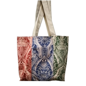 XL ΧΕΙΡΟΠΟΙΗΤΗ VINTAGE TOTE BAG 49Χ42 τριχρωμη βαμβακερη με επενδυση , μπλε, πρασινο, μπορντό φλοραλ ιταλικό ανθεκτικό ύφασμα - ύφασμα, μεγάλες, all day, tote, πάνινες τσάντες - 3