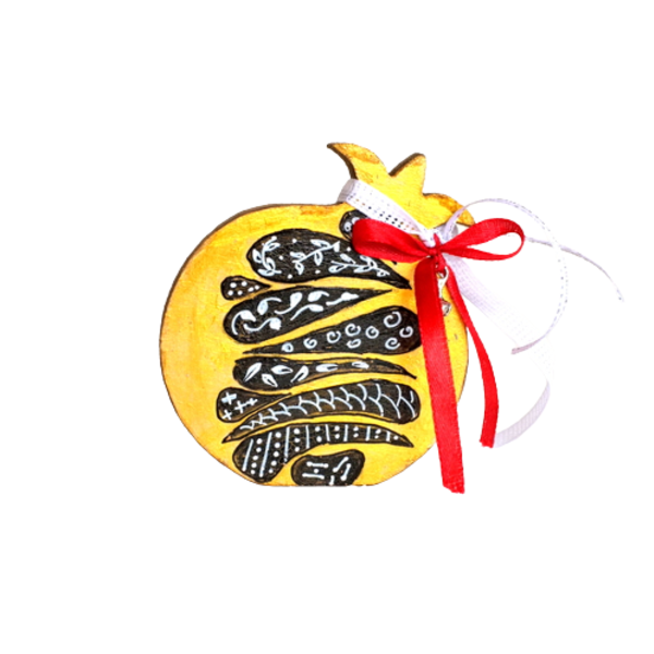 Γούρι Ρόδι Ξύλινο, Χρυσό Δέντρο - 10εκ. - ξύλο, ζωγραφισμένα στο χέρι, ρόδι, χριστουγεννιάτικα δώρα, γούρια - 4