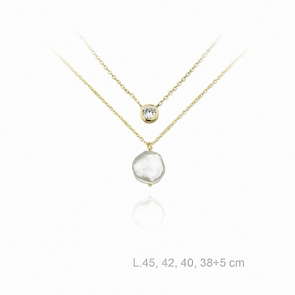 Διπλό κολιέ ζιργκον διαμάντι και φιλντισι ασήμι 925. - ασήμι, επιχρυσωμένα, ασήμι 925, κοντά, layering