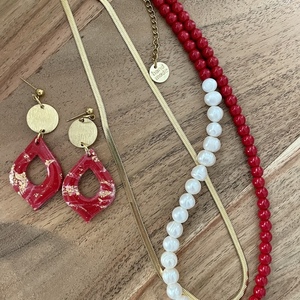Red necklace - ημιπολύτιμες πέτρες, μαργαριτάρι, ατσάλι, πέρλες - 2