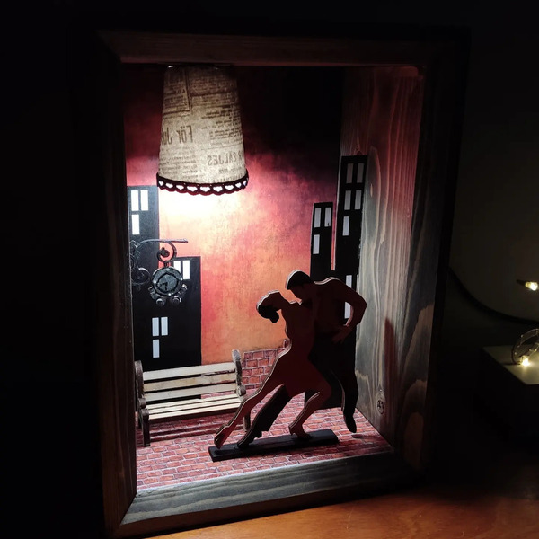 Ξύλινο χειροποίητο διακοσμητικό φωτιστικό ζευγάρι χορός τάνγκο - πορτατίφ - 4