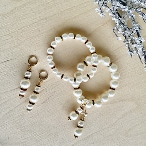 Σκουλαρίκια με πέρλες και πολύχρωμα στρας - ορείχαλκος, μικρά, κρεμαστά, πέρλες, φθηνά - 4