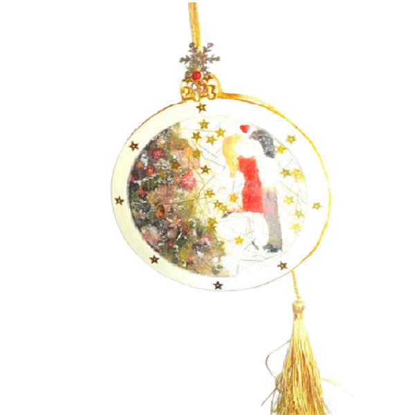 Χειροποιητο Χριστουγεννιατικο διακοσμητικο ,γουρι2023 ,- Ζευγαρι διπλα στο Χριστουγεννιατικο δεντρο - με ξυλο και υγρο γυαλι - ξύλο, γυαλί, διακοσμητικά, χριστουγεννιάτικα δώρα, δέντρο