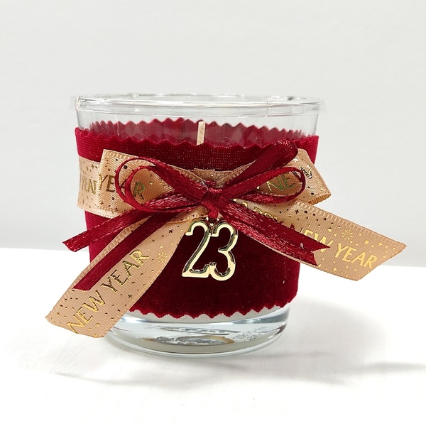 Γούρι 2023 αρωματικό κερί κορδέλα Happy new year - vintage, γυαλί, χριστουγεννιάτικα δώρα, κεριά & κηροπήγια, γούρι 2023 - 4