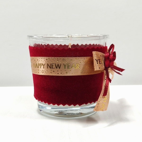 Γούρι 2023 αρωματικό κερί κορδέλα Happy new year - vintage, γυαλί, χριστουγεννιάτικα δώρα, κεριά & κηροπήγια, γούρι 2023 - 5