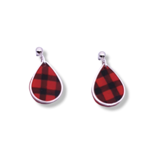 "Tartan drops" I Χειροποίητα μοντέρνα κρεμαστά σκουλαρίκια από πολυμερικό πηλό - 3cm - χρώμα κόκκινο καρό - δάκρυ, πηλός, κρεμαστά, καρφάκι, φθηνά - 2
