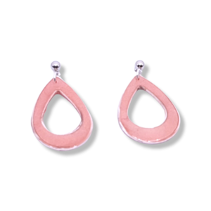 "Pink Metal Double Drop" I Χειροποίητα μοντέρνα κρεμαστά σκουλαρίκια από πολυμερικό πηλό - 3,7cm - χρώμα ροζ μεταλλικό - δάκρυ, πηλός, μικρά, κρεμαστά, καρφάκι