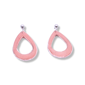 "Pink Metal Double Drop" I Χειροποίητα μοντέρνα κρεμαστά σκουλαρίκια από πολυμερικό πηλό - 3,7cm - χρώμα ροζ μεταλλικό - δάκρυ, πηλός, μικρά, κρεμαστά, καρφάκι - 2