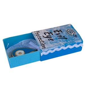 Γαλάζιο διακοσμητικό γούρι με μάτι φυλαχτό σε σπιρτόκουτο 5.3x3.5x1.7εκ - χαρτί, evil eye, διακοσμητικά, γούρια, φυλαχτά - 4
