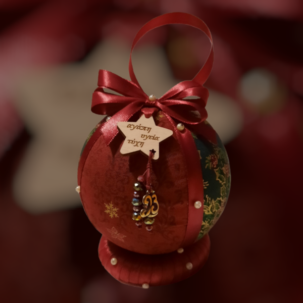 Χριστουγεννιατικη μπάλα στολίδι από ύφασμα, με το 2023.. Διαμετρος μπάλας 10εκ.. - ύφασμα, χριστουγεννιάτικα δώρα, στολίδια, μπάλες - 2