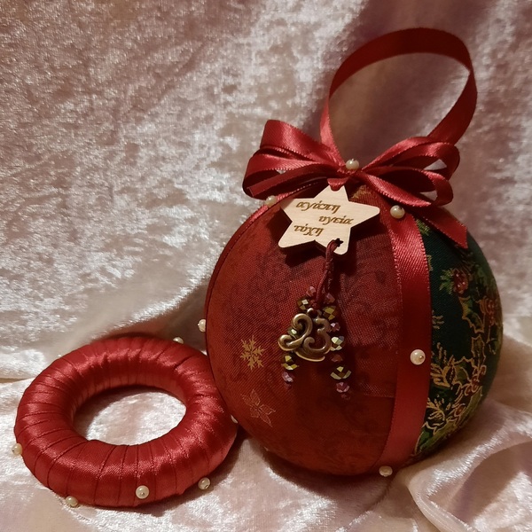 Χριστουγεννιατικη μπάλα στολίδι από ύφασμα, με το 2023.. Διαμετρος μπάλας 10εκ.. - ύφασμα, χριστουγεννιάτικα δώρα, στολίδια, μπάλες - 5