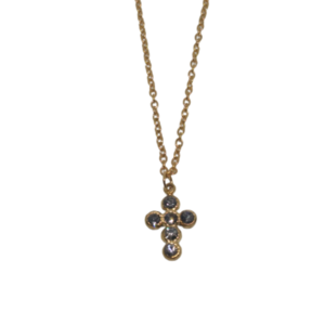 Κολιε ατσάλινη αλυσίδα, ατσάλινο μοτιφ σταυρός με στρασακια - σταυρός, κοντά, ατσάλι