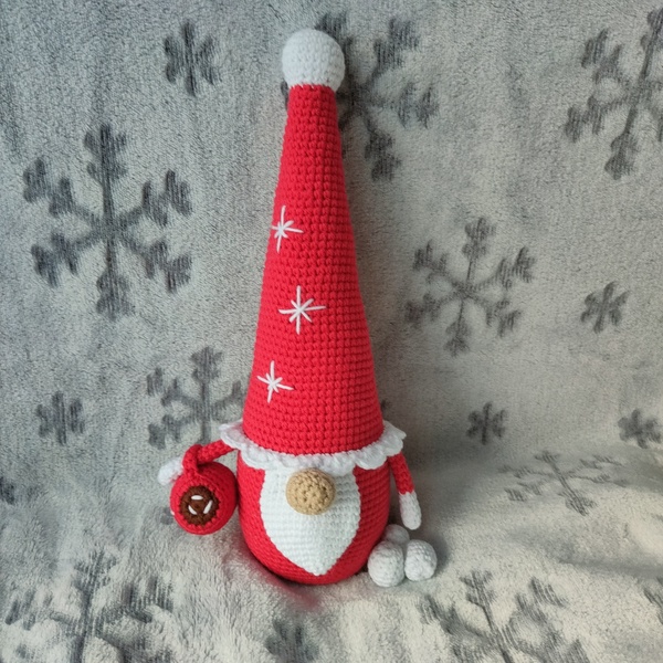 Πλεκτός νάνος κόκκινος 29cm - νήμα, διακοσμητικά, χριστουγεννιάτικα δώρα, άγιος βασίλης - 2
