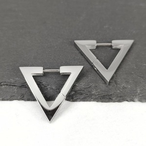 Σκουλαρίκια Triangle με Ασημί Χρώμα - ατσάλι, φθηνά - 2