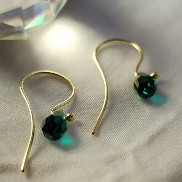 "Emerald" earrings - επιχρυσωμένα, ασήμι 925, swarovski, κρεμαστά, φθηνά - 3