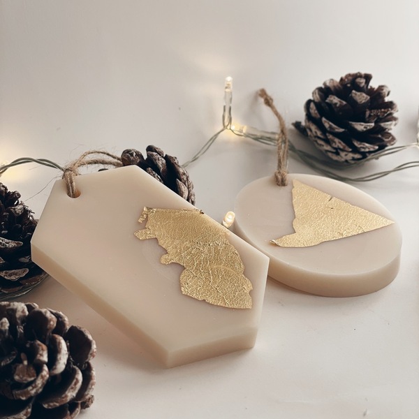 Αρωματικά στολίδια από κερί σόγιας - σετ των 2 - αρωματικά κεριά, χριστουγεννιάτικα δώρα
