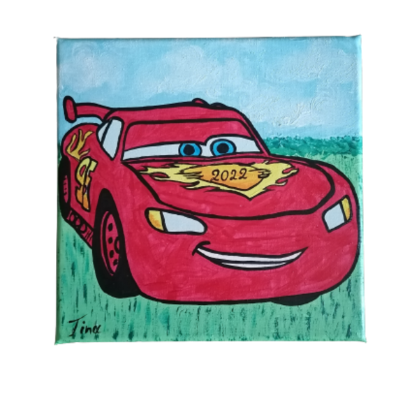 McQeen, Cars, ζωγραφικη με ακρυλικά χρώματα σε καμβά διάστασης 20Χ20εκατ. - αγόρι, ήρωες κινουμένων σχεδίων, παιδικοί πίνακες - 2