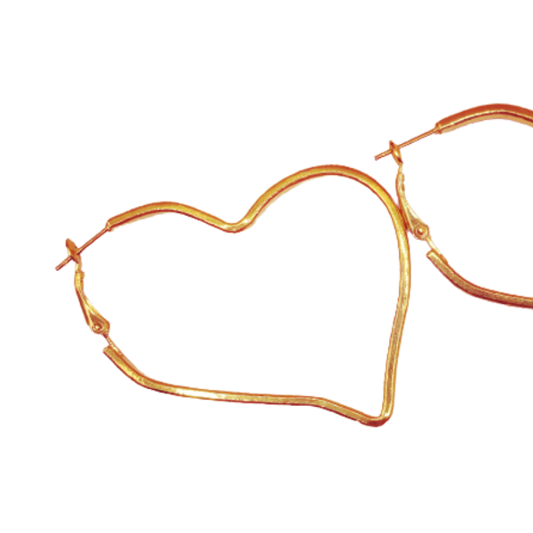 Σκουλαρίκια σε σχέδιο καρδιά - επιχρυσωμένα, μπρούντζος, κρεμαστά, μεγάλα, με κλιπ