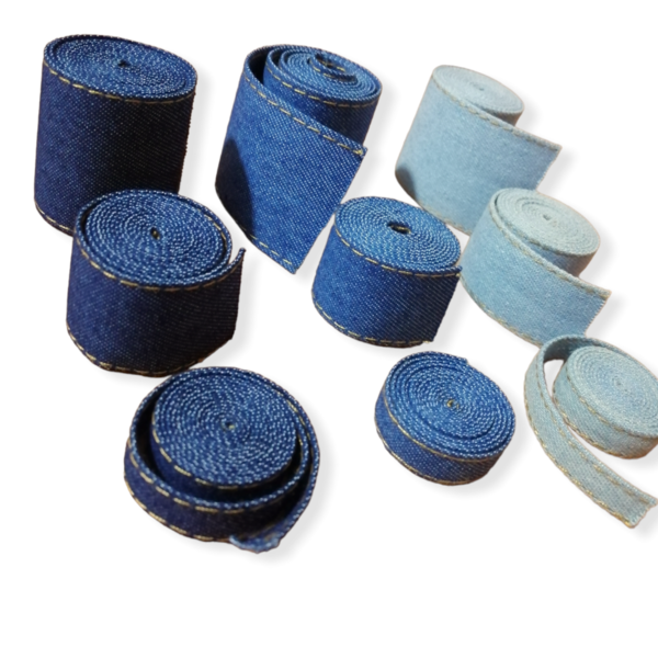 Σετ με 9 τζιν κορδέλες 1-3 cm/Γαλάζιο, μπλε, μπλε σκούρο/1 μέτρο - για τα μαλλιά, υλικά κοσμημάτων, υλικά κατασκευών - 2