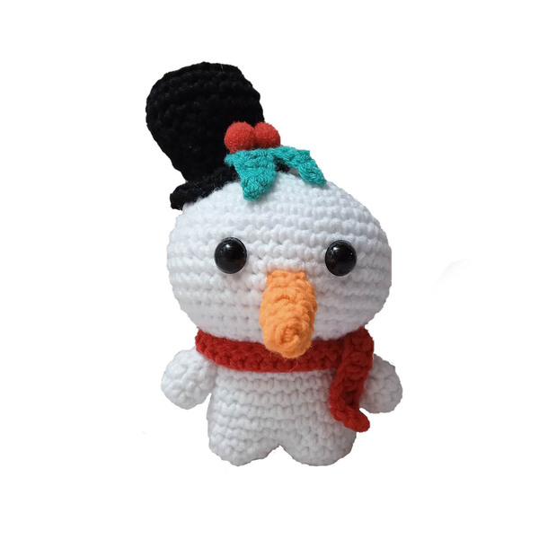 Πλεκτό κουκλάκι χιονάνθρωπος με καπέλο - χειροποίητα, λούτρινα, amigurumi, χιονάνθρωπος