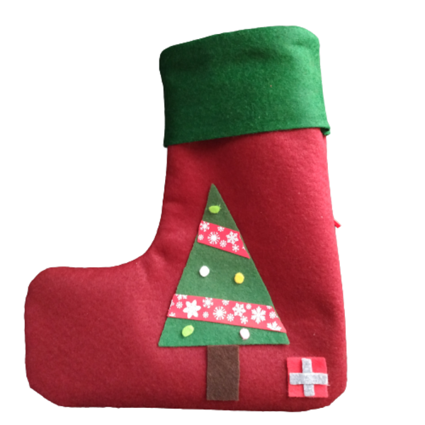 Τσόχινη χριστουγεννιάτικη κάλτσα μεγάλη 23x26εκ. - στολίδια, μαλλί felt - 2