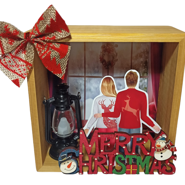 Ξύλινο χριστουγεννιάτικο διακοσμητικό ζευγάρι σε παράθυρο 17*17 - ξύλο, ιδιαίτερο, διακοσμητικά, χριστουγεννιάτικα δώρα, ζευγάρι - 2