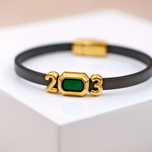 Δερμάτινο βραχιόλι γούρι 2023 Green glam - μέταλλο, κοσμήματα - 3