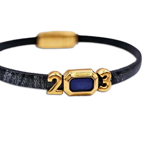Δερμάτινο βραχιόλι γούρι 2023 Blue glam - μέταλλο, κοσμήματα