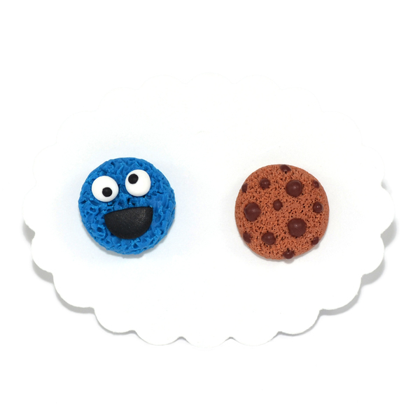 Σκουλαρίκια Cookie monster και σοκολατένιο μπισκότο από πηλό sesame street - πηλός, καρφωτά