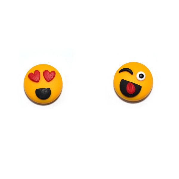 Σκουλαρίκια ανόμοια καρφωτά emojis faces φατσούλες κίτρινες από πολυμερικό πηλό - πηλός, πρωτότυπο, καρφωτά, μικρά