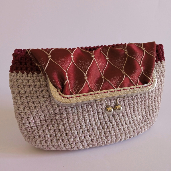 Γυναικεία πλεκτή τσάντα χειρός, clutch, vintage, σε ανοιχτό ροζ χειροποίητη - νήμα, φάκελοι, clutch, χειρός, βραδινές - 4