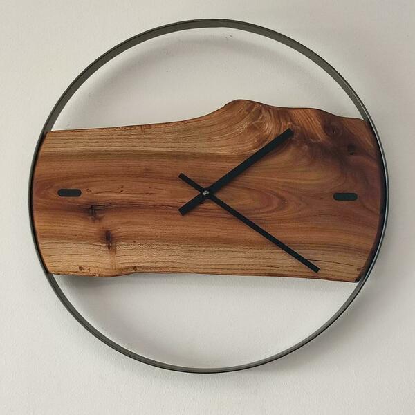 Ρολόι τοίχου "Ulme 1" κατασκευασμένο από μέταλλο και ξύλο.Διαμετρος φ38cm. - ξύλο, τοίχου, χειροποίητα, ξύλινα διακοσμητικά τοίχου - 2