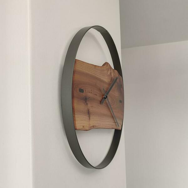 Ρολόι τοίχου "Ulme 1" κατασκευασμένο από μέταλλο και ξύλο - ξύλο, τοίχου, χειροποίητα, ξύλινα διακοσμητικά τοίχου - 4