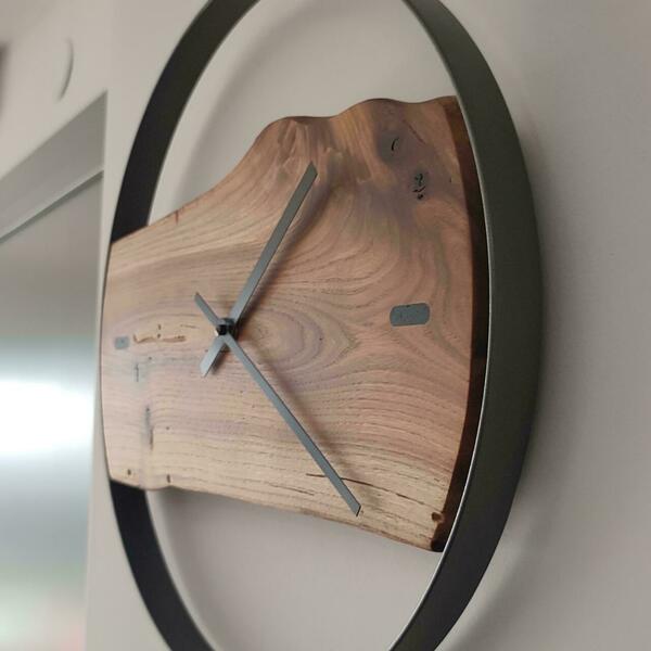 Ρολόι τοίχου "Ulme 1" κατασκευασμένο από μέταλλο και ξύλο - ξύλο, τοίχου, χειροποίητα, ξύλινα διακοσμητικά τοίχου - 3