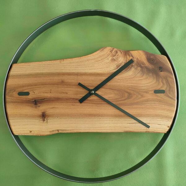 Ρολόι τοίχου "Ulme 1" κατασκευασμένο από μέταλλο και ξύλο - ξύλο, τοίχου, χειροποίητα, ξύλινα διακοσμητικά τοίχου - 5