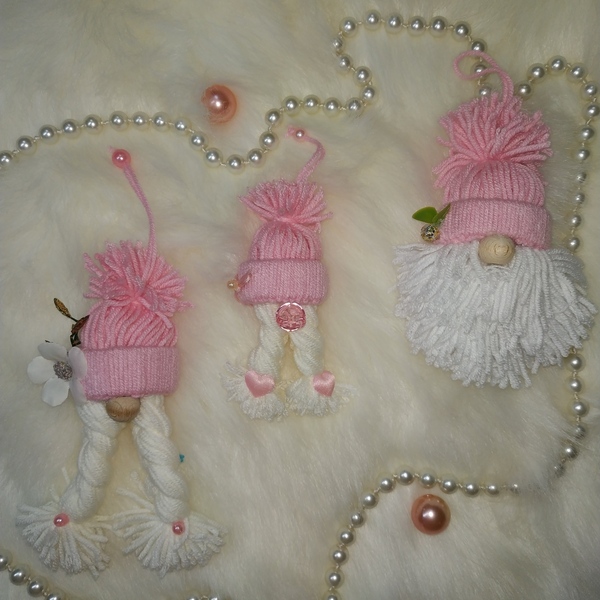 Πλεκτός ροζ νάνος gnome μωράκι των Χριστουγέννων - χριστουγεννιάτικα δώρα, στολίδια, φυλαχτά - 4