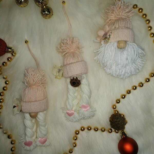 Πλεκτός ροζ νάνος gnome σκυλάκι των Χριστουγέννων - νήμα, σκυλάκι, χριστουγεννιάτικα δώρα, στολίδια - 3