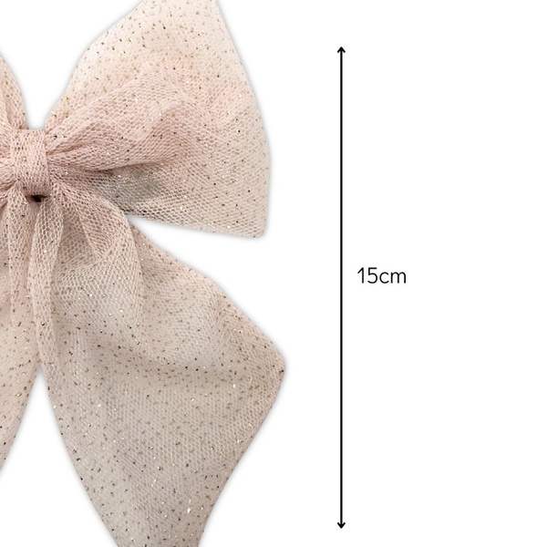 Pink glitter tulle bow - ύφασμα, φιόγκος, για τα μαλλιά, hair clips - 2