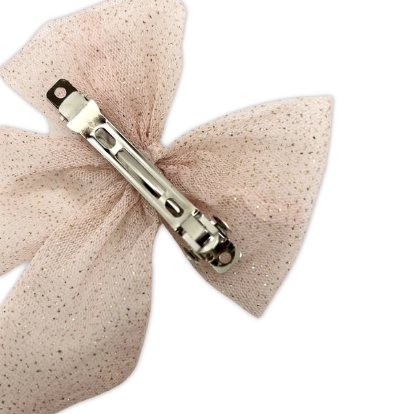 Pink glitter tulle bow - ύφασμα, φιόγκος, για τα μαλλιά, hair clips - 3
