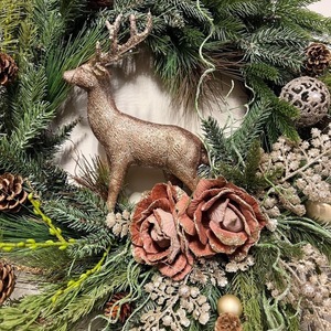 Μεγάλο χριστουγεννιάτικο στεφανι με τάρανδο 60 εκατοστά - στεφάνια, βελούδο, ρόδι, διακοσμητικά - 2