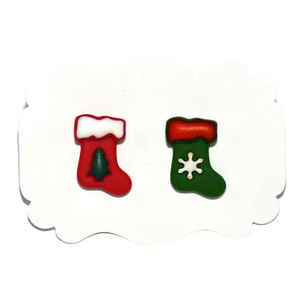 Ανόμοιες μπότες χριστουγεννιάτικα καρφωτά σκουλαρίκια πράσινη και κόκκινη - πηλός, καρφωτά, κοσμήματα