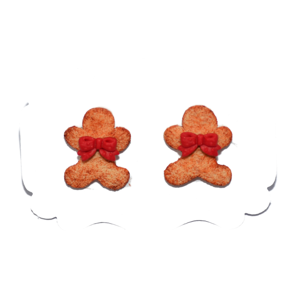 Gingerbread μπισκοτένια χριστουγεννιάτικα καρφωτά σκουλαρίκια - πηλός, κοσμήματα